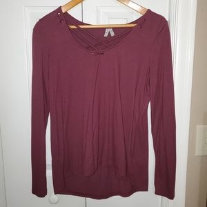 NWOT Maroon long sleeve with criss cross neckline